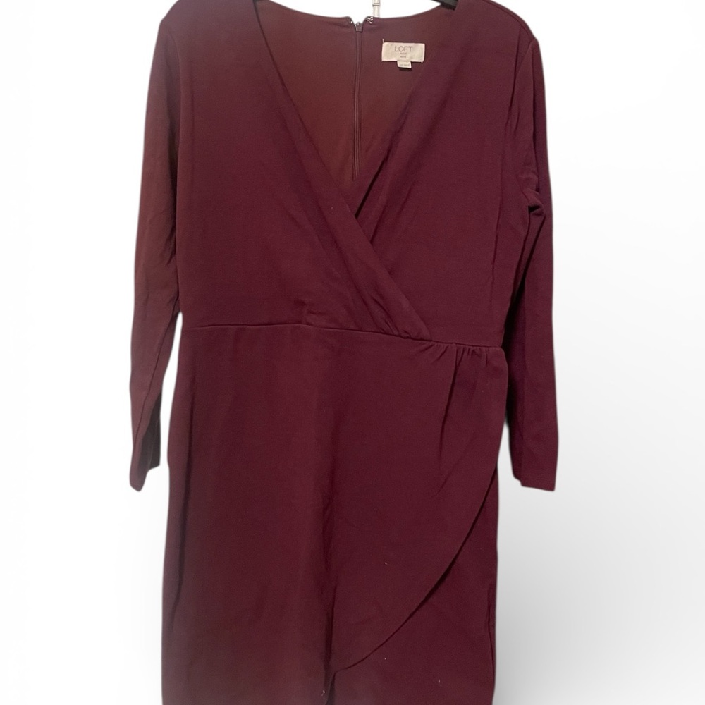 LOFT Outlet Petite Wrap-Style Dress – Burgundy – Size 12P